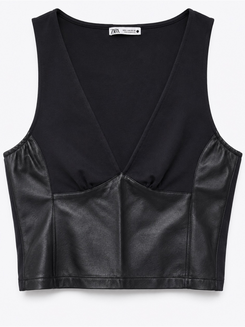 Zara Black Cropped Tank with Faux Leather Panels